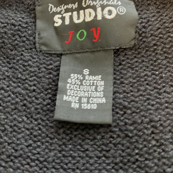Designs Originals Studio Joy Sweater Vest Black with Red Poinsettias on - Picture 6 of 6